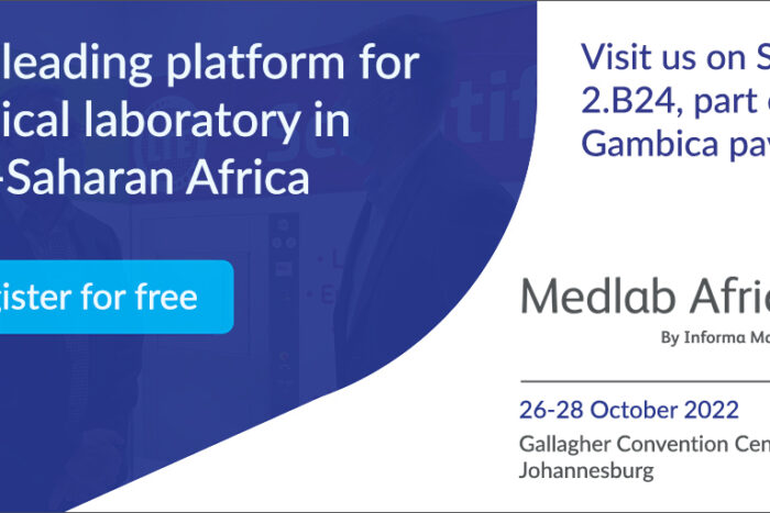 Medlab Africa Promotional Banner with 'Register for free' button