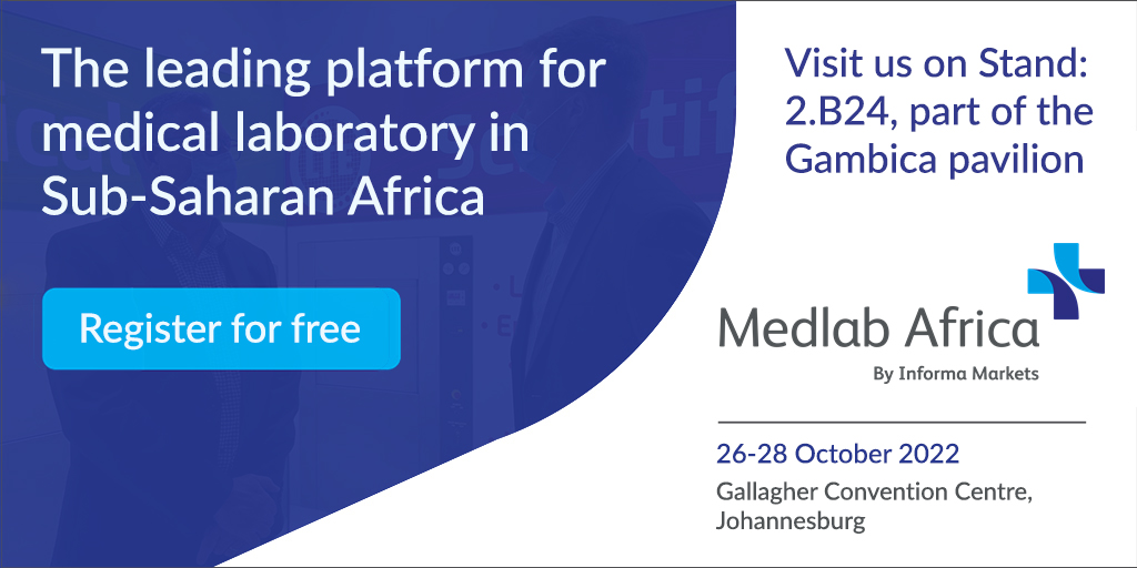 Medlab Africa Promotional Banner with 'Register for free' button